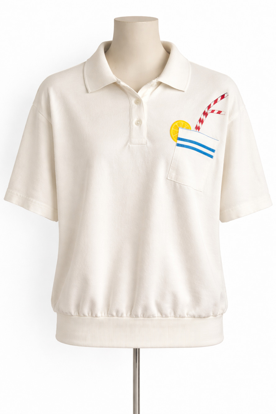 Vintage 80s Novelty Soda Graphic Polo Retro Americana Resort David Peet L
